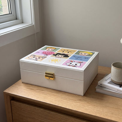 Dekorativer Kunstleder-Schmuckkästchen mit Patchwork-Oberseite und goldenem Schloss