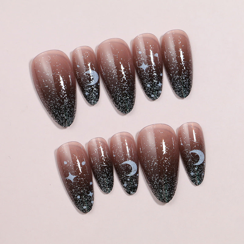 Künstlerisches Ombre Press-On Nagelset mit himmlischem Design Brehn