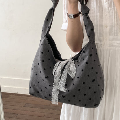 Polka Dot Canvas Hobo Tasche