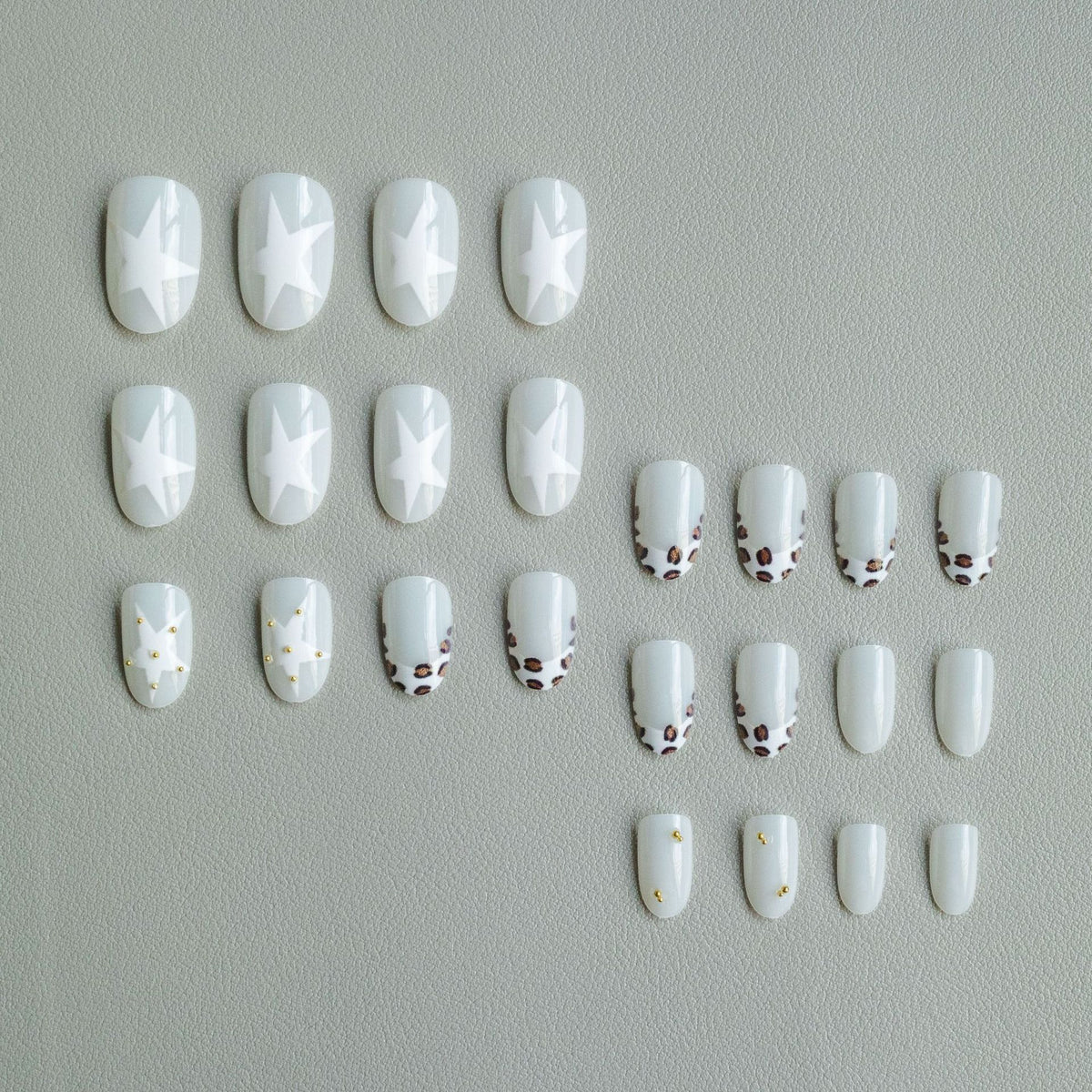 Künstlerisches Leopardenmuster und Stern Nageldesign Set