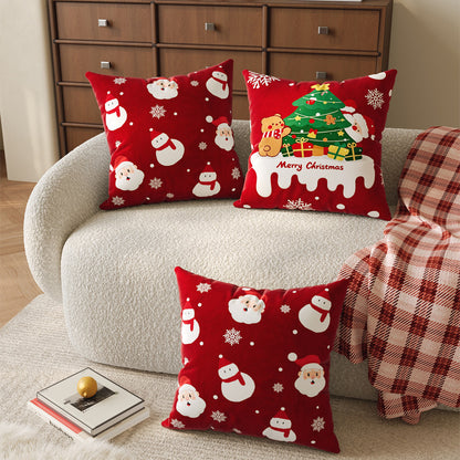 Christmas Velvet Decorative Throw Pillow Cover with Plush Holiday Illustration and Hidden Zipper