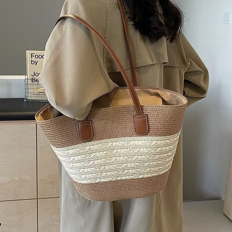 Modische Bast-Shopper mit Schicken Ledergriffen Brehn