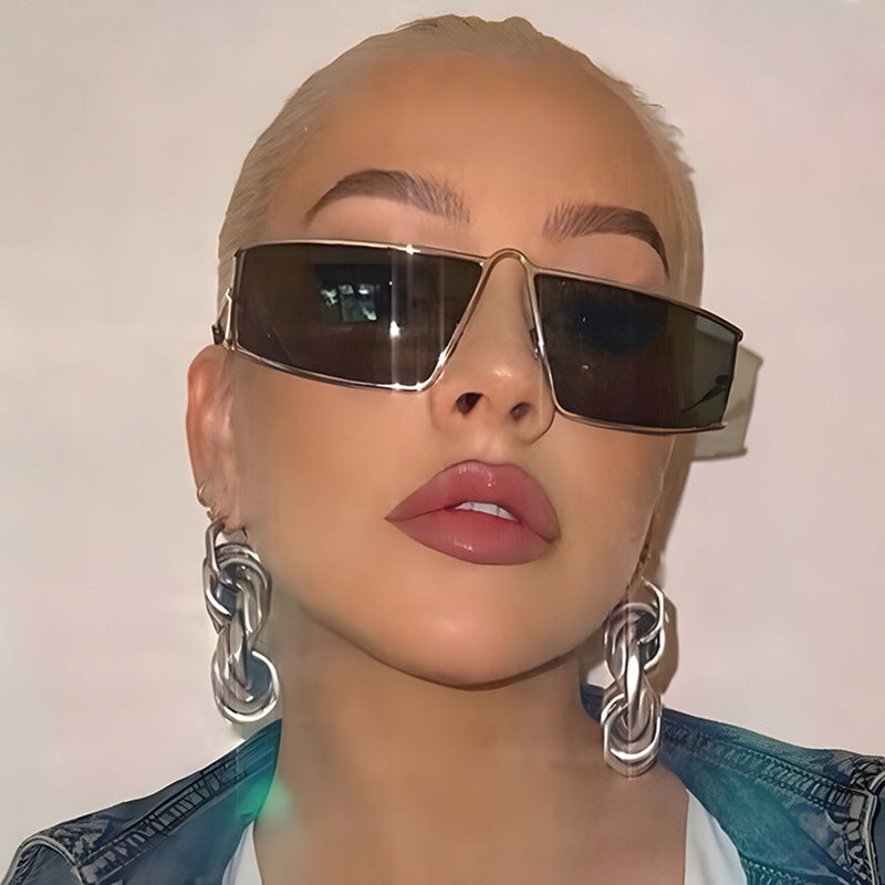 Damen trendige Sonnenbrille im futuristischen Design mit eckigen Gläsern Brehn