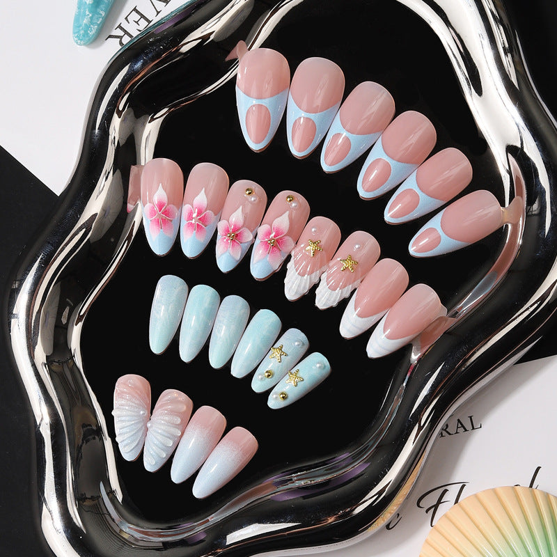 Künstlerisches von Meer inspiriertes Press-On Nagelset Brehn
