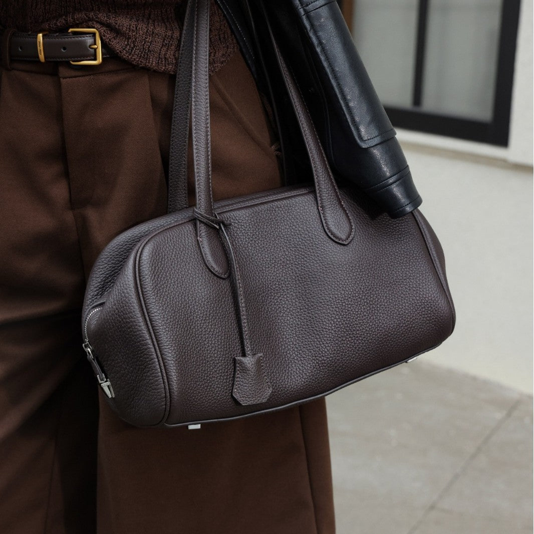 Geriffeltes Leder Fass Top-Handle Satchel mit doppelt Schulterriemen