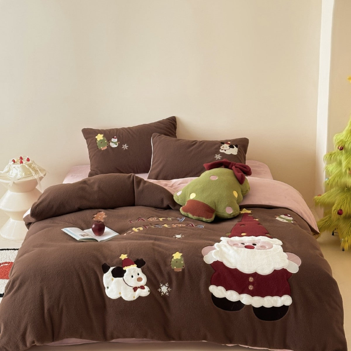 Weiches Microfleece-Bettwäsche-Set mit weihnachtlichen Applikationen und Wendefunktion