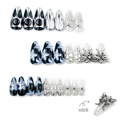 Dekoratives 3D-Blumen- und Metallic-Press-On-Nagelkunst-Set