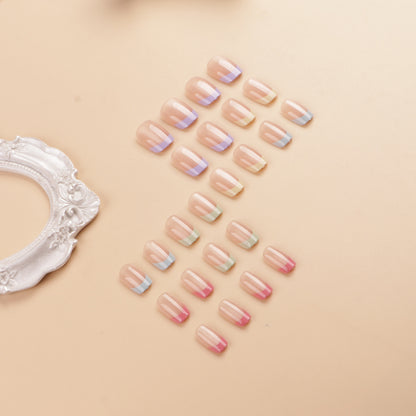 Künstlerisches farbenfrohes French Tip Press-On Nail Set Brehn