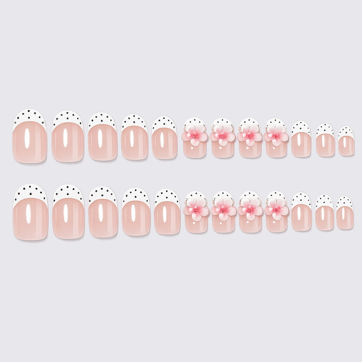 Kunstnagelset mit floralem und gepunktetem Design Brehn