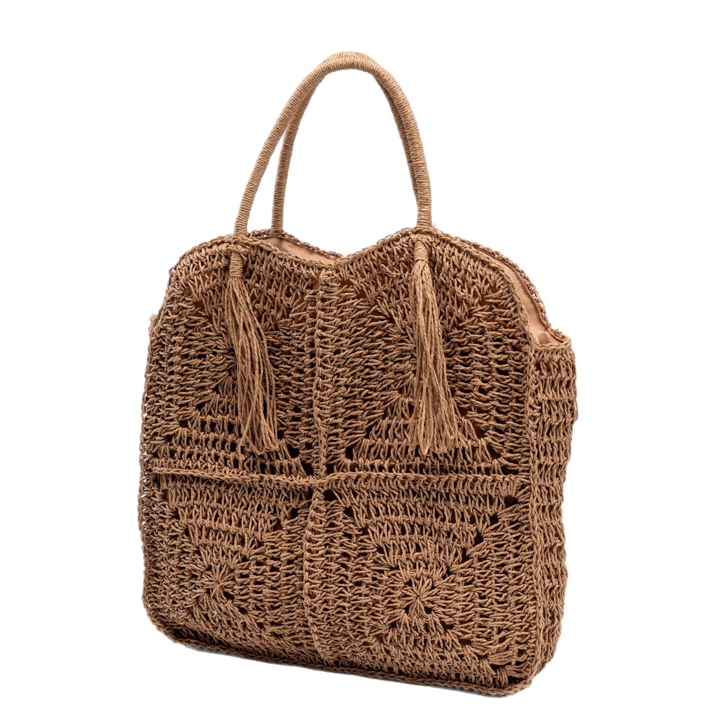 Geräumige Handtasche Aus Geflochtenem Naturmaterial mit Fransen Brehn