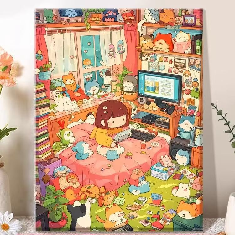 Verspielt Illustriertes Schlafzimmer Dekor Leinwandkunst Brehn