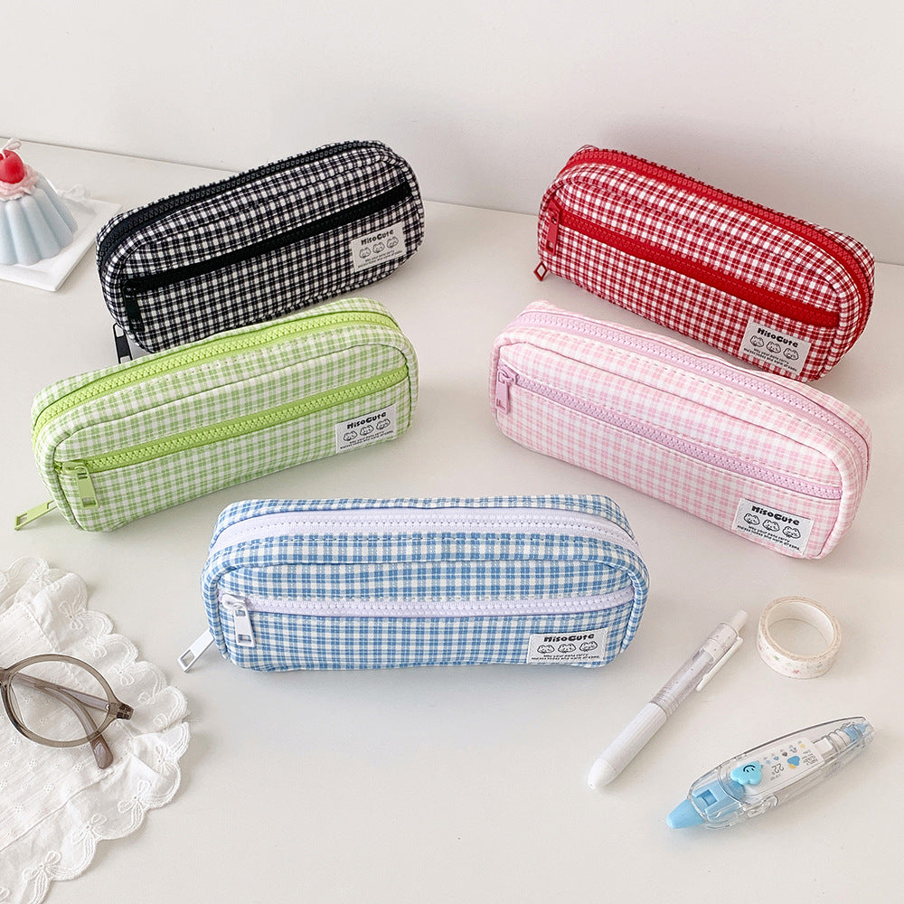 Stylische Gingham Karierten Stiftetui Brehn