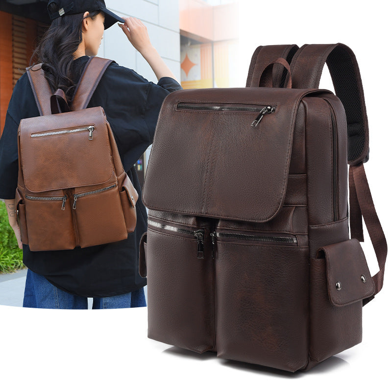 Stylische Mehrfach-Taschen Leder Rucksack Brehn