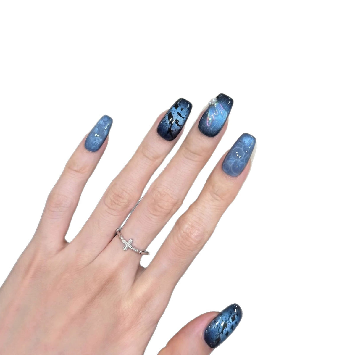 Künstlerisches Press-On-Nagelset mit Sternenabend-Design Brehn