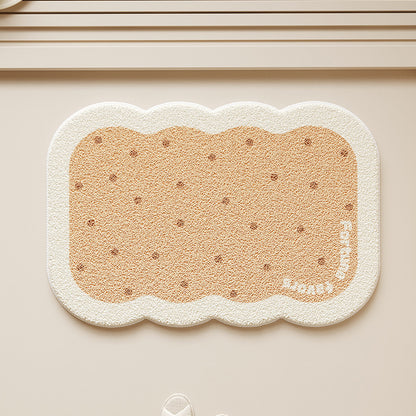 Scalloped-Edge Plush Absorbent Non-Slip Bath Rug with Cookie Motif