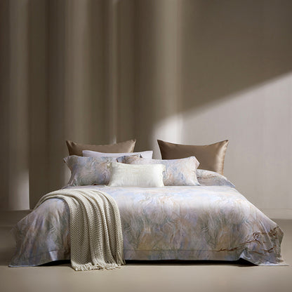 Marmoreffekt Baumwoll-Satin Bettbezug Set mit Strickdecke und Oxford-Kissenbezügen