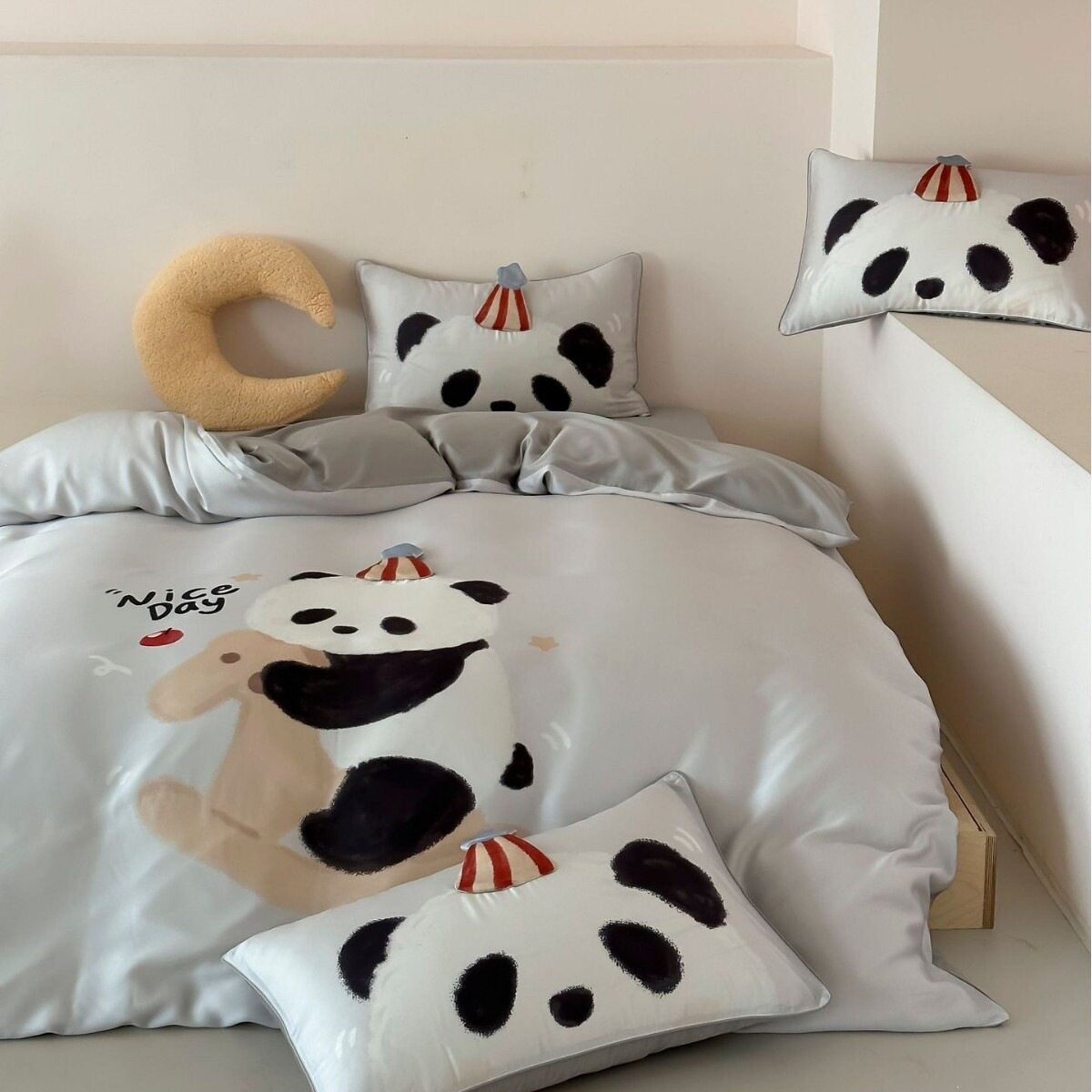 Kinder-Bettwäsche-Set mit niedlichem Pinguin-Motiv aus weichem Baumwollsatin und extraweichem Kopfkissen