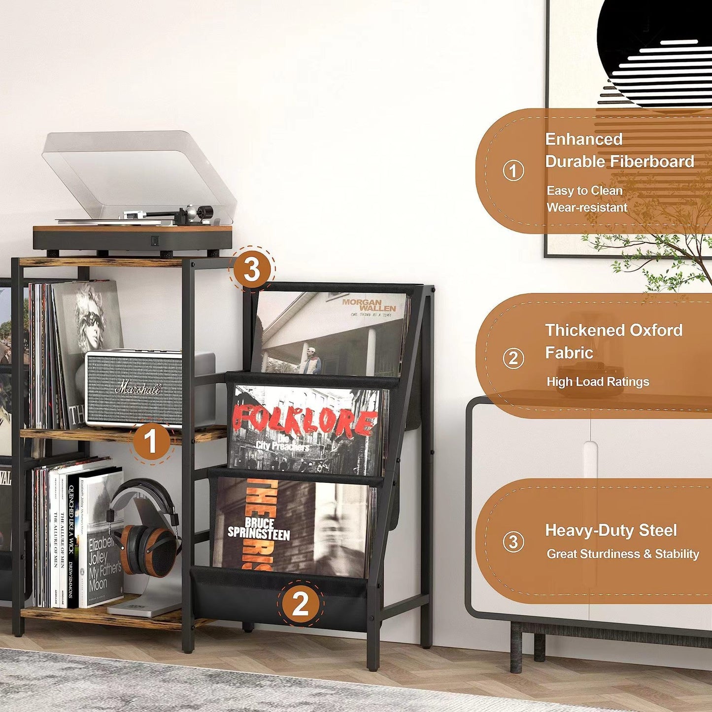 Plattenregal mit Modernem Design und Vielseitigen Ablagemöglichkeiten Brehn