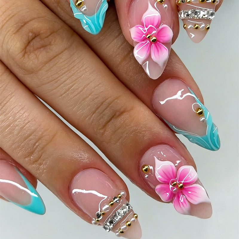 Kreatives blumengestaltetes Press-On-Nagelset Brehn