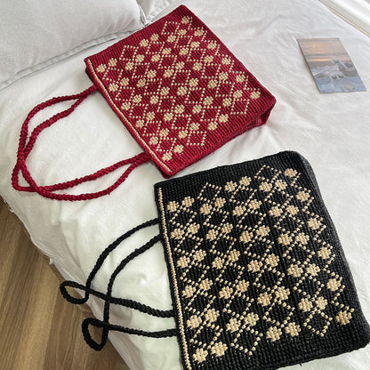 Handgefertigte Stricktasche mit Floralen Design Brehn