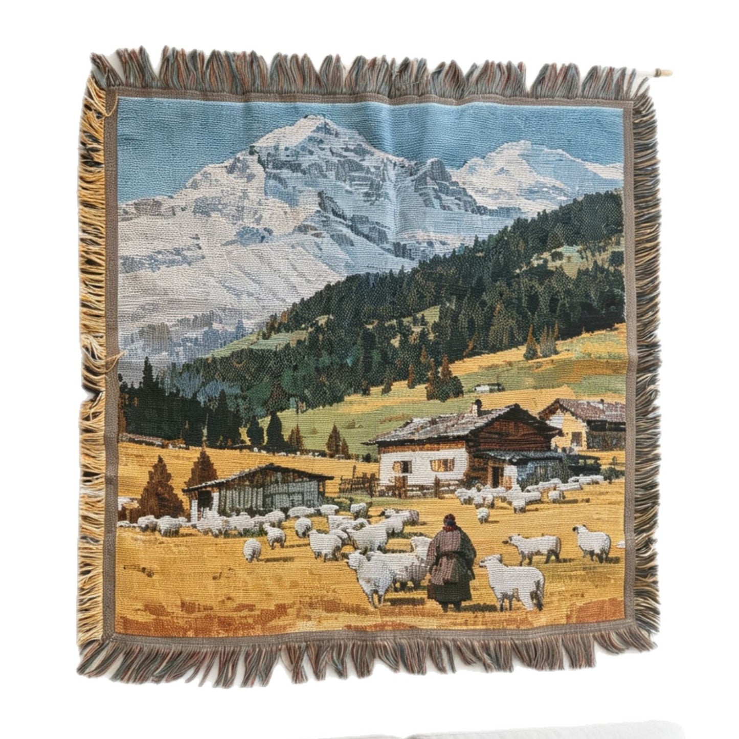 Fransierter Landschaft Wandteppich