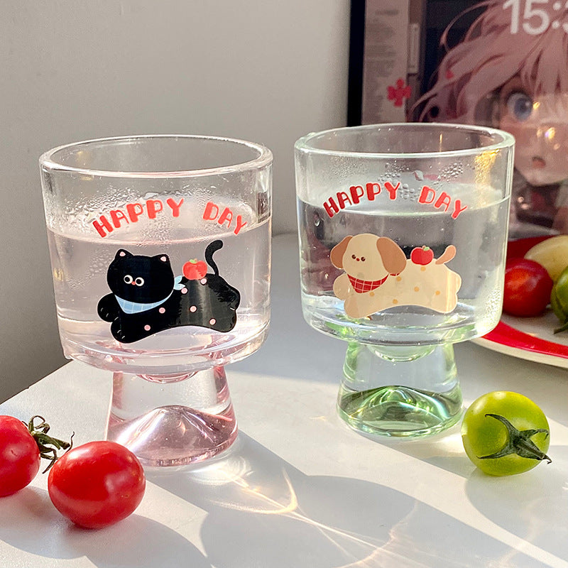 Glaskelch mit Fröhlichem Katzenmotiv Brehn