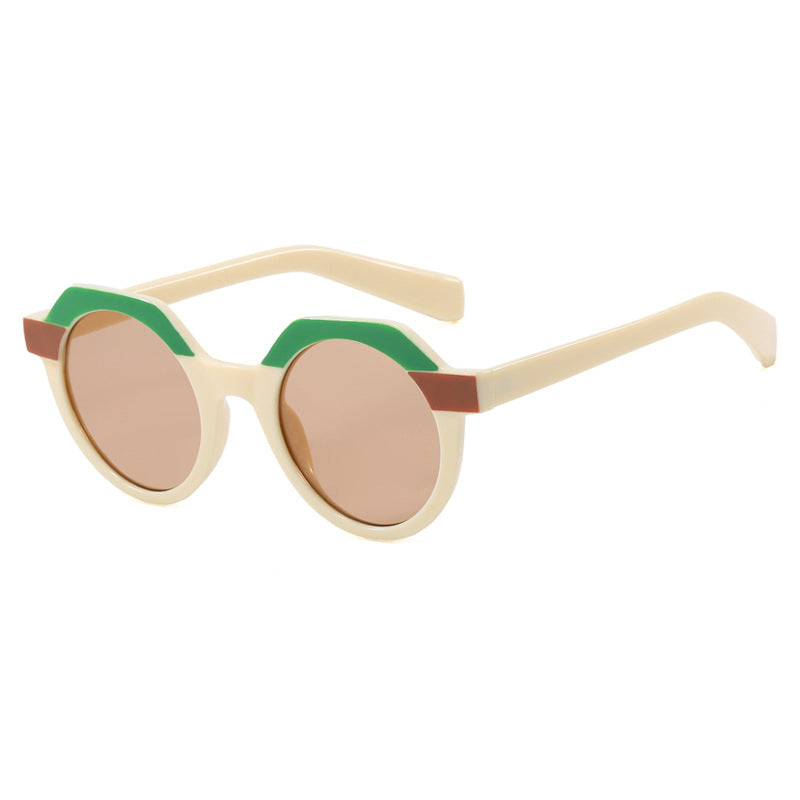 Damen extravagante runde Sonnenbrille mit farblich akzentuiertem Rahmen Brehn