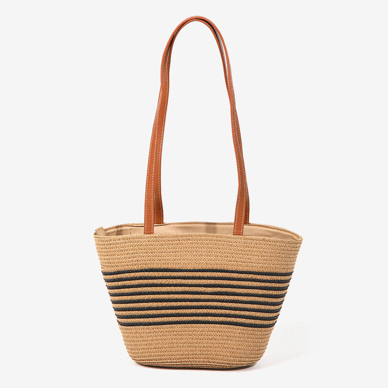 Damen elegante Strohtasche mit stilvollen Ledergriffen Brehn