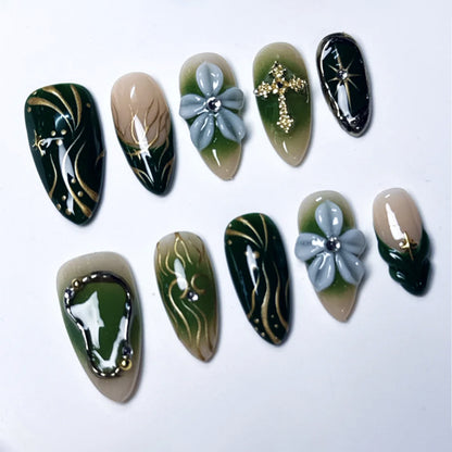 Künstlerisch Florale Inspiriert Press-On Nagel Kunst Brehn