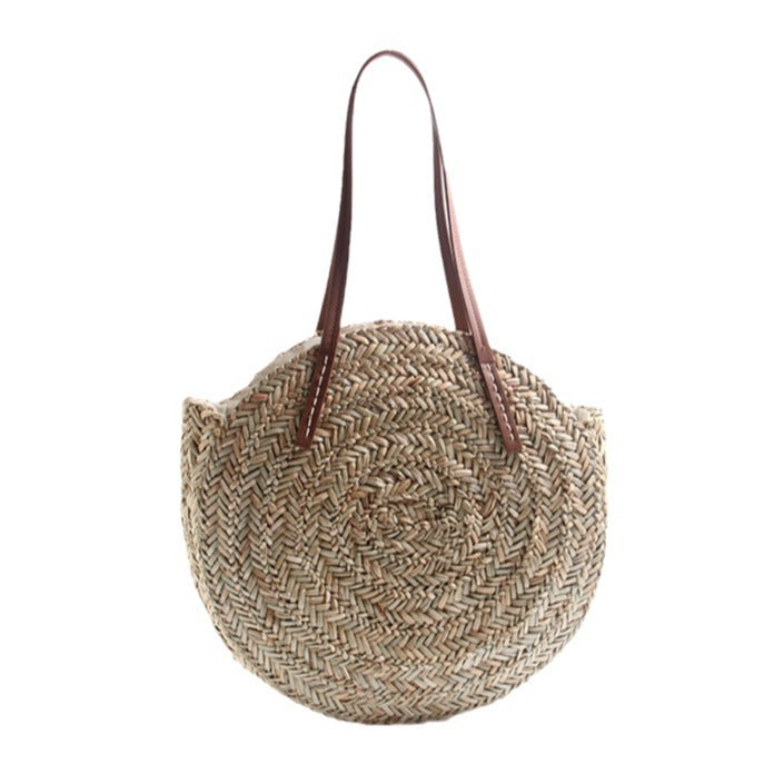 Geflochtene Bast-Strandtasche mit Eleganten Ledergriffen Brehn