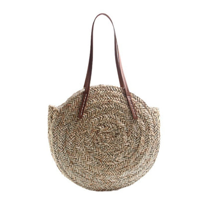 Geflochtene Bast-Strandtasche mit Eleganten Ledergriffen Brehn