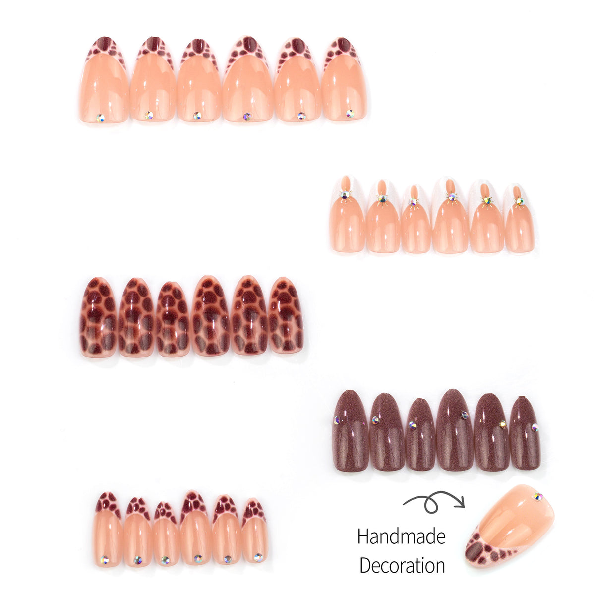 Künstlerisches Nagelkunstset mit Giraffendruck und glänzendem Finish