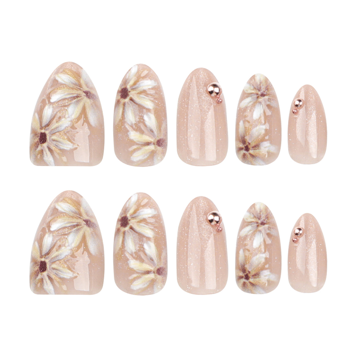 Kunstvolle Nagelverlängerungen mit 3D-Blumenmotiv Brehn