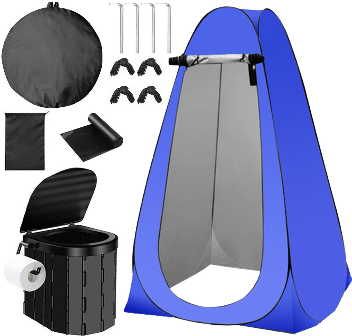 Tragbares Pop-up-Privatsphäre-Zelt und zusammenklappbares Camping-Toiletten-Kit mit vollständigem Zubehörset Brehn