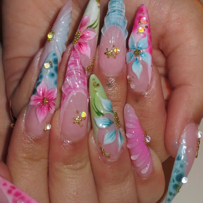 Künstlerische 3D Blumen Acryl Nagelverlängerungen Brehn