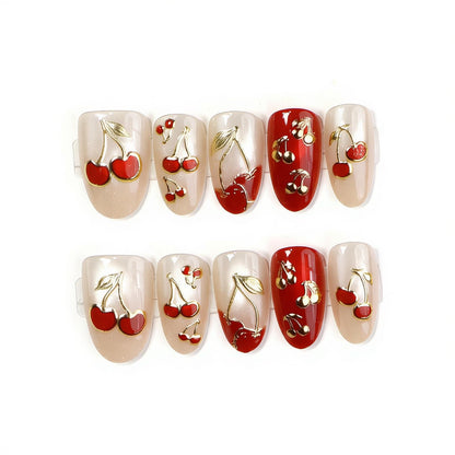 Künstlerisches Kirsch-Thema Press-On Nail Set Brehn