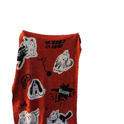 Extraweiche Chenille-Wohndecke mit Katzenillustration und Sternenrelief Brehn