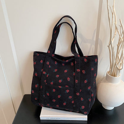 Verspielte Erdbeer-Print Corduroy Tragetasche Brehn