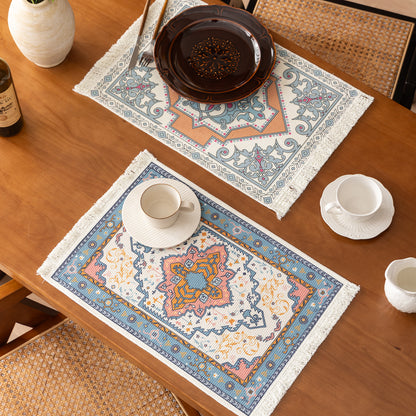 Rechteckiger Kurzflor‑Teppich im orientalischen Medaillon‑Design mit Fransen Brehn