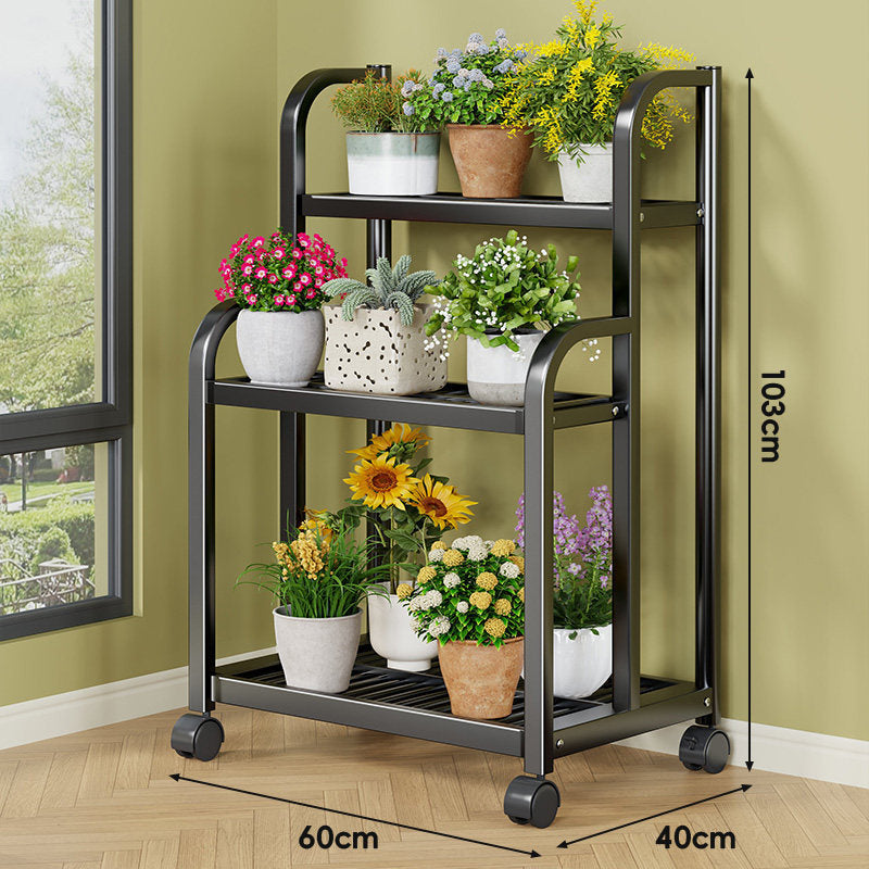 Drei-Ebenen Rollbares Metall Pflanzen Display Regal
