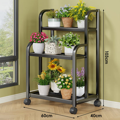 Drei-Ebenen Rollbares Metall Pflanzen Display Regal