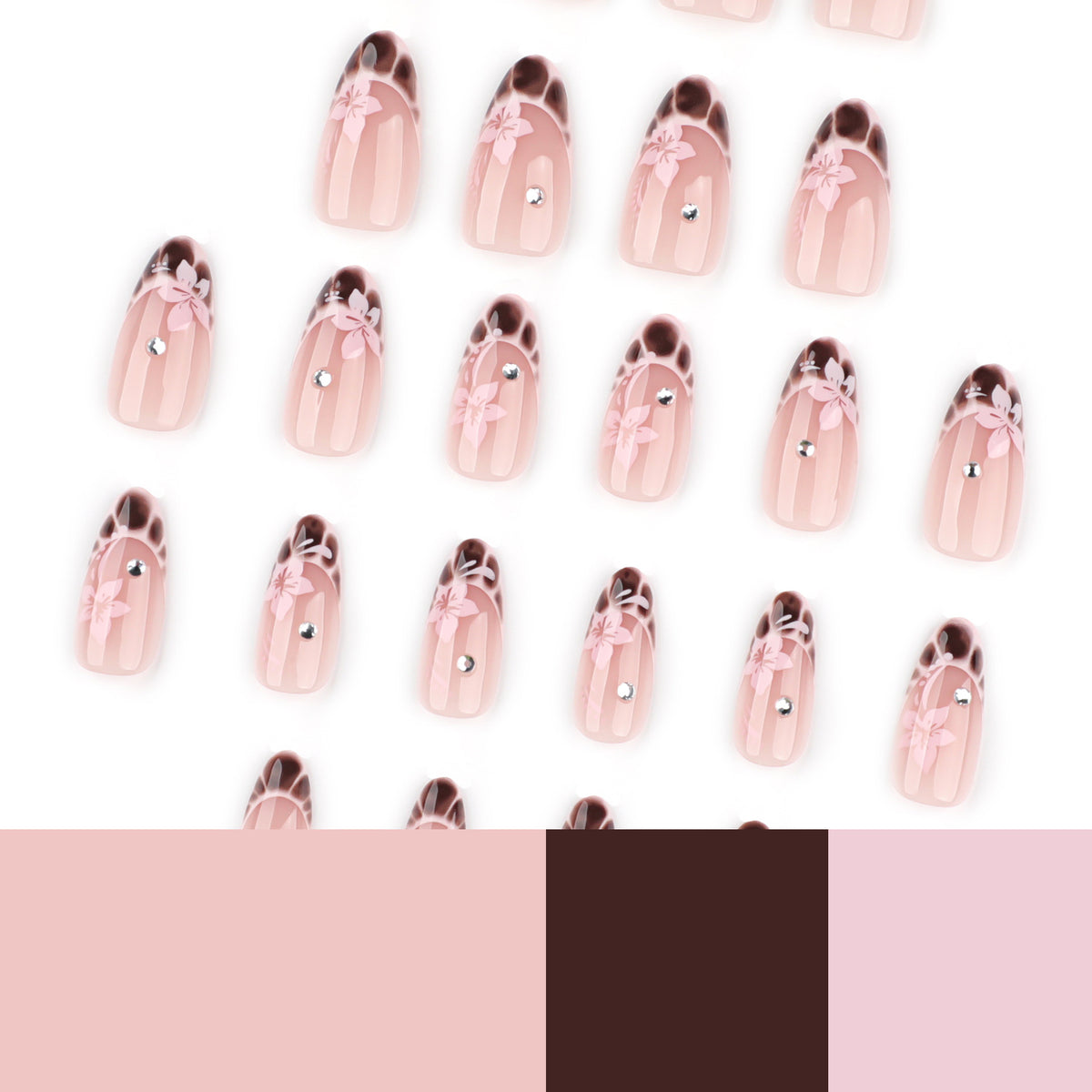 Elegante Künstliche Nagelkunst mit floralem Design und Glitzerakzenten Brehn