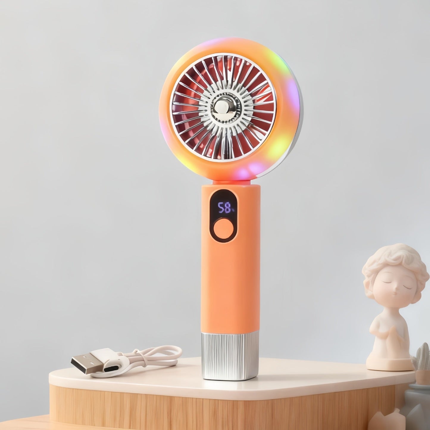 Damen tragbarer Mini-Handventilator mit LED-Licht und digitaler Steuerung Brehn