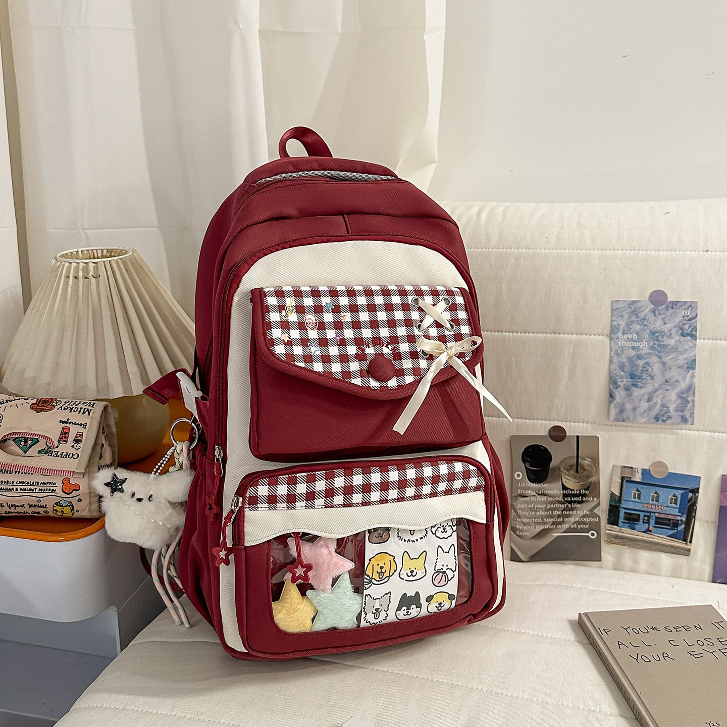 Stylischer Gingham-Muster-Schulranzen