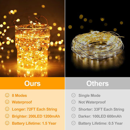 LED Feenlichter Ultra-dünner Silberdraht Batteriebetrieben Spritzwassergeschützt Dekorative Beleuchtung Brehn
