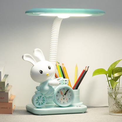Niedliche Kaninchen-Themen-Schreibtischlampe mit Uhr