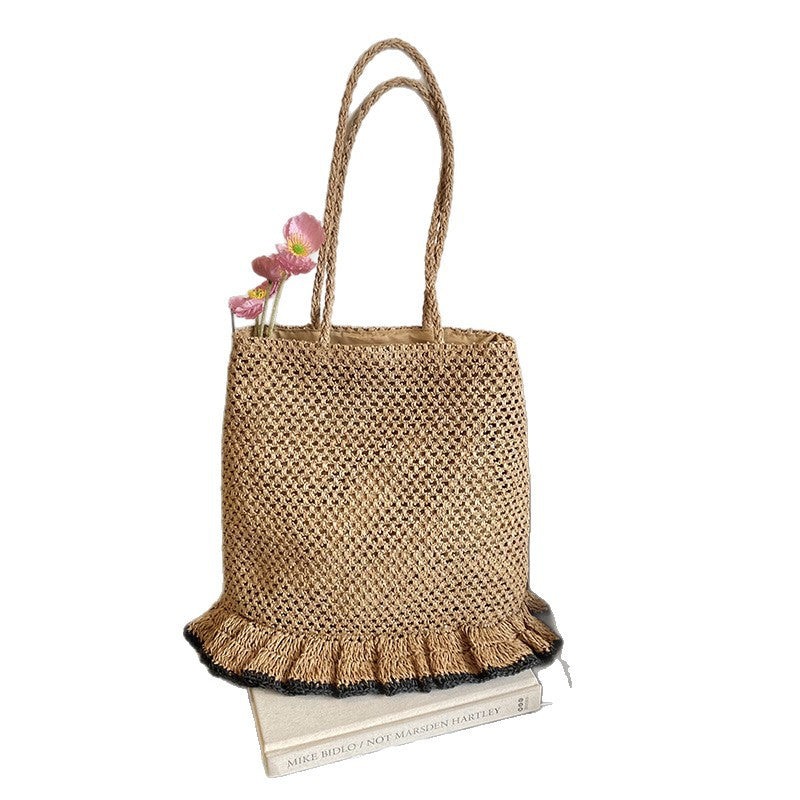 Handgefertigte Basttasche mit Fransigem Saum Brehn