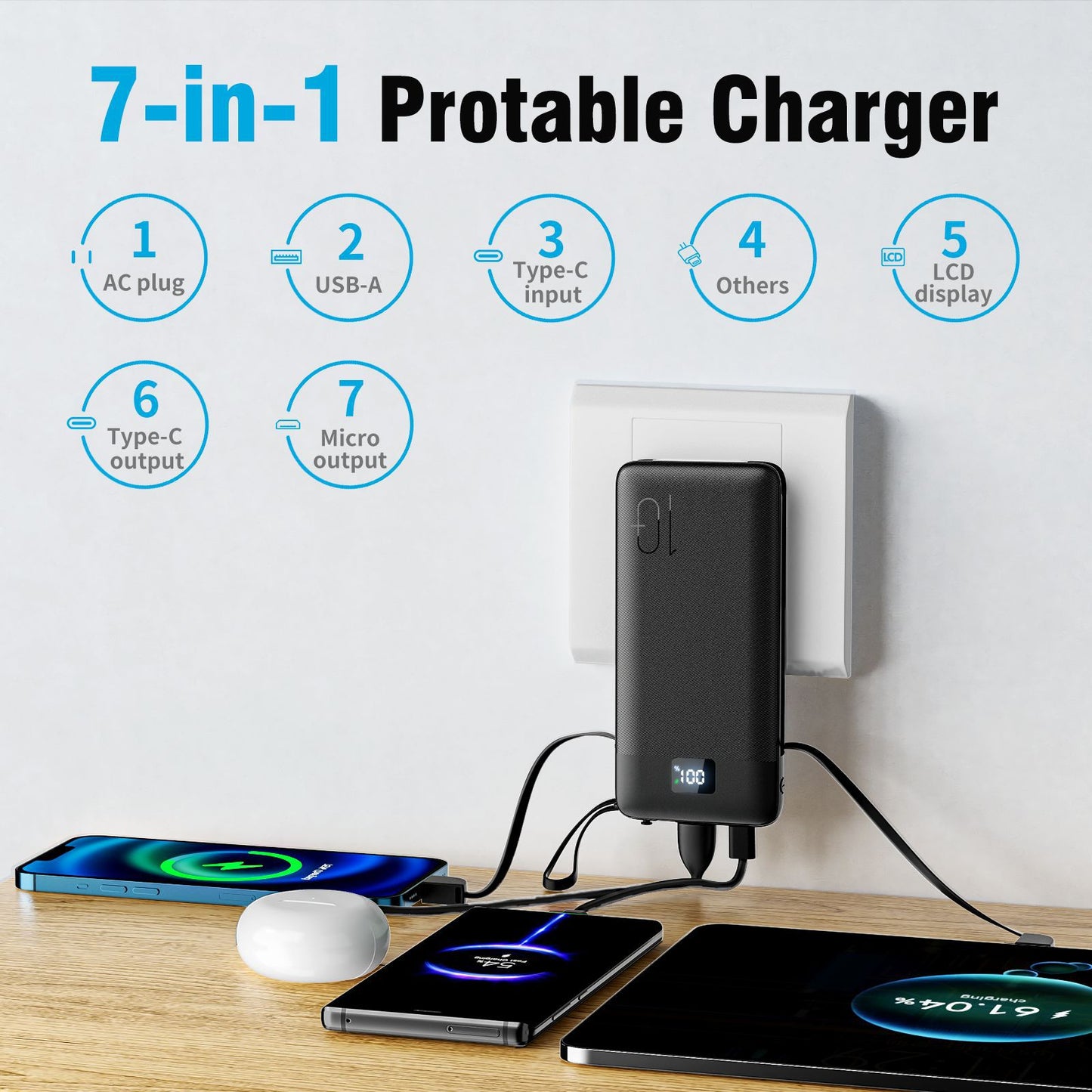 Powerbank mit Integrierter Steckdosenfunktion und Smart Charging Brehn