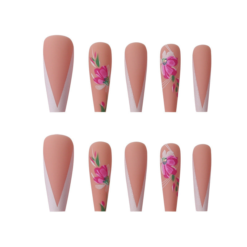 Florale Kunst Lange Stiletto Press-On Nägel Brehn