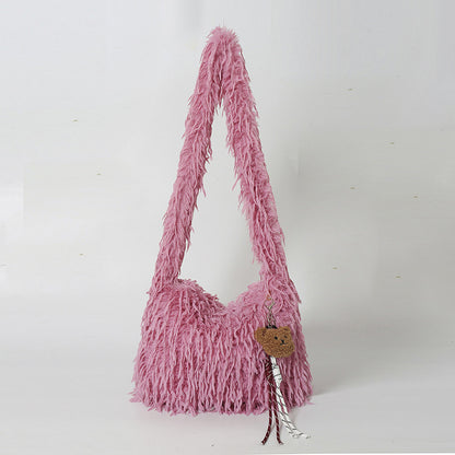Fluffige Fransenschultertasche